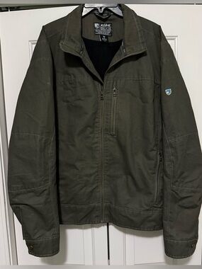 Kuhl Burr Mens XL Gray Patina Dye Canvas Zip Pockets Soft Fleece Lined Jacket